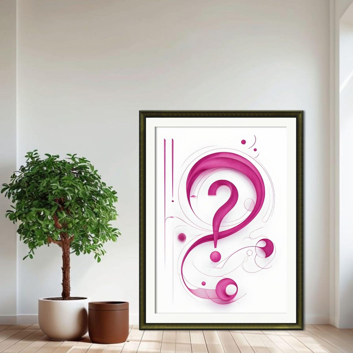 Pink Ink Brush Calligraphy Question Mark Abstract Art Poster