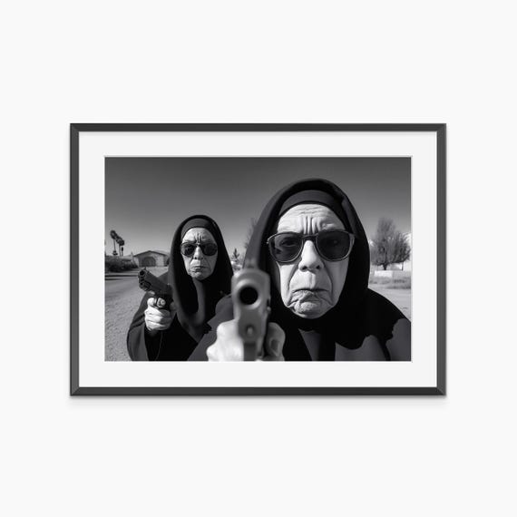Gun Poster Photography Prints Nuns Print Trendy Wall Art Funny Black And White Museum Grade