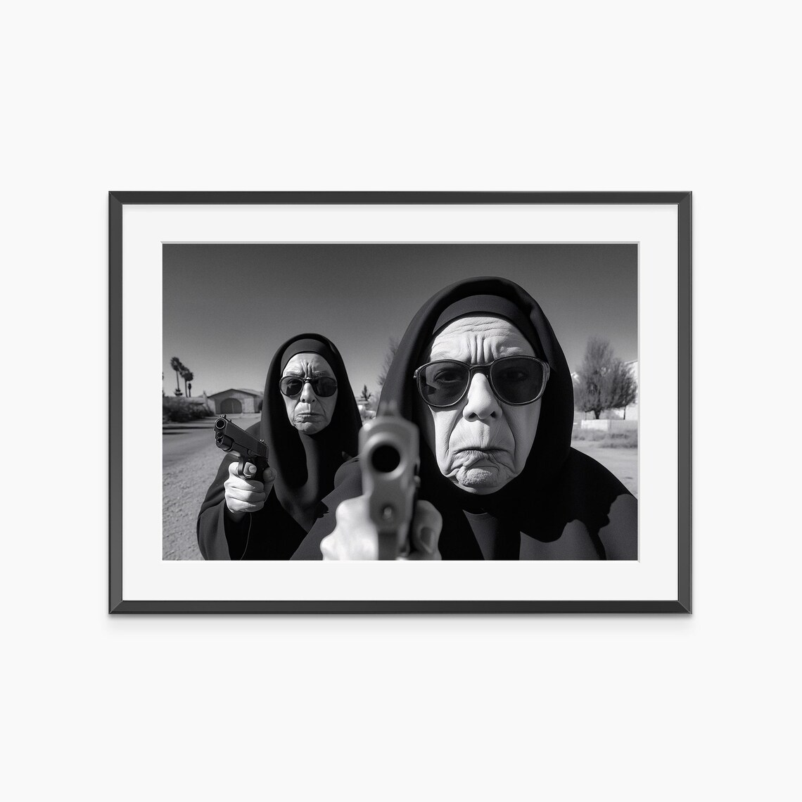 Nuns With Guns Funny Black And White Badass Granny Photography Poster