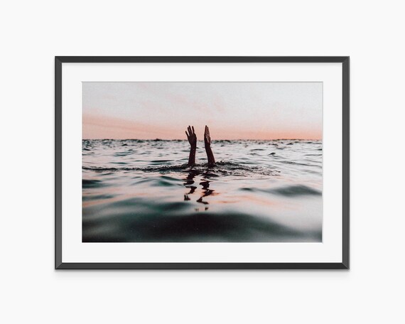Hands Rising From Ocean Sunset Dramatic Fine Art Photo Print