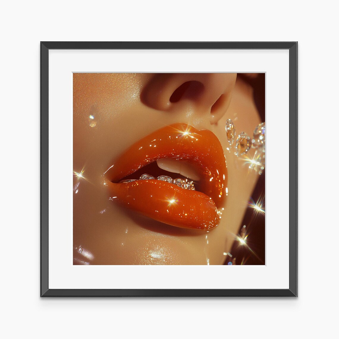 Glossy Orange Lips Beauty Close Up Fashion Photography Poster