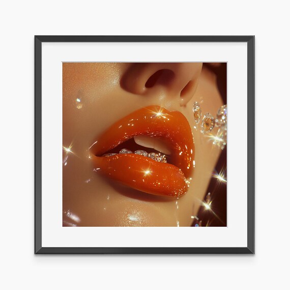 Glossy Orange Lips Beauty Close Up Fashion Photography Poster