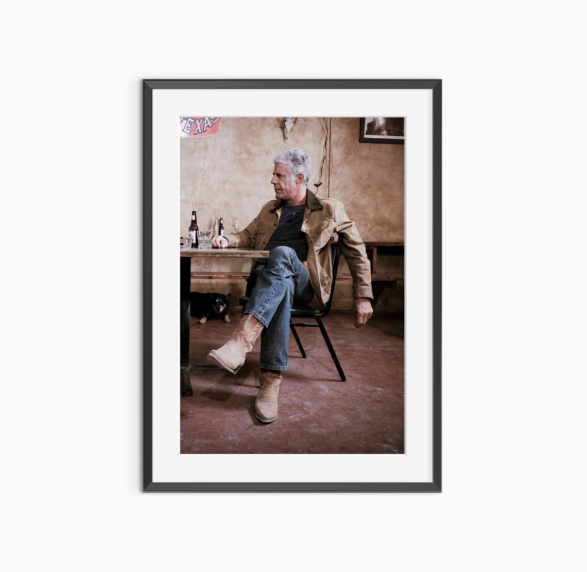 Anthony Bourdain Relaxed Texas Bar Boots Rustic Table Photo Print