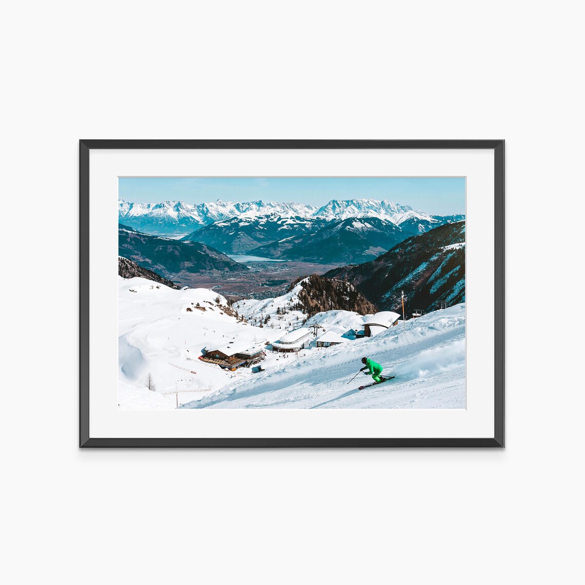 Skier Descending Alpine Slope Snowy Mountain Resort Winter Sports Poster