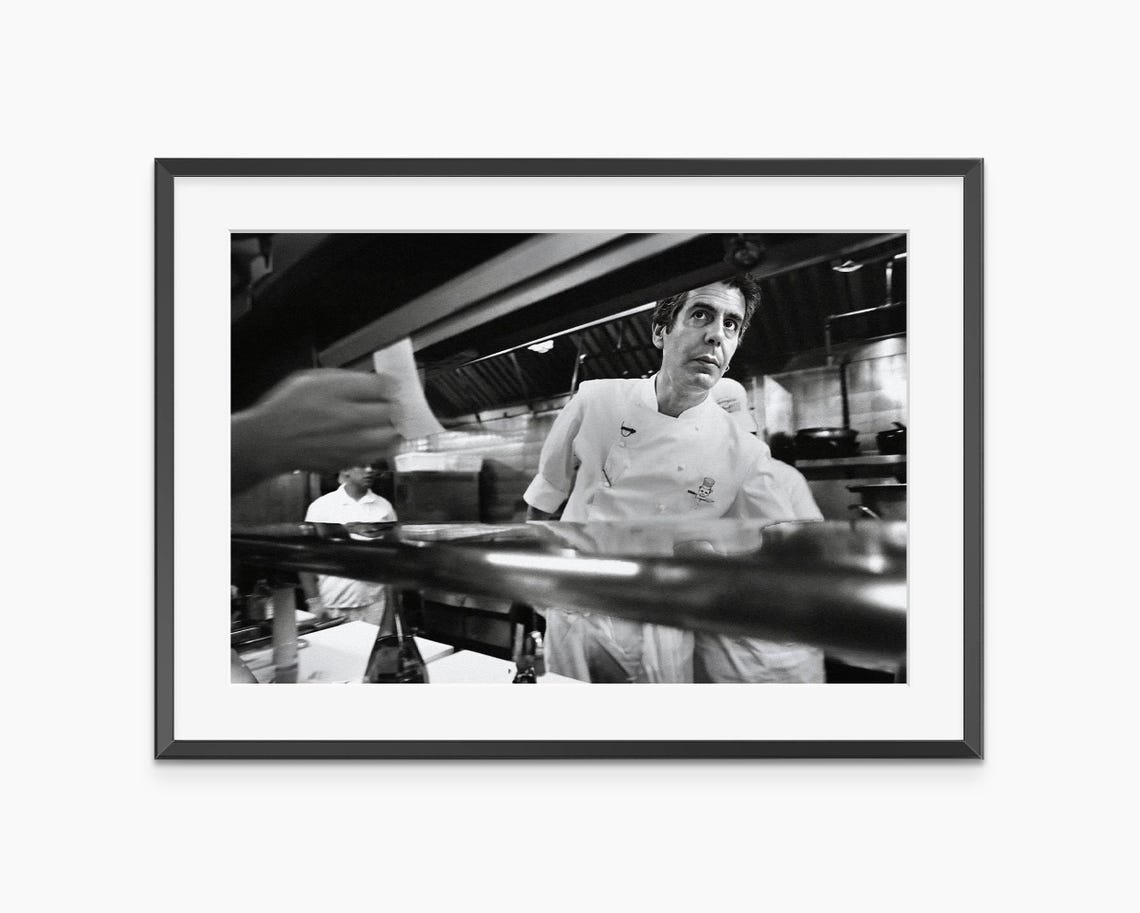 Anthony Bourdain Chef At Work In Kitchen Black White Wall Art