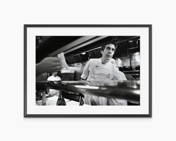 Anthony Bourdain Chef At Work In Kitchen Black White Wall Art