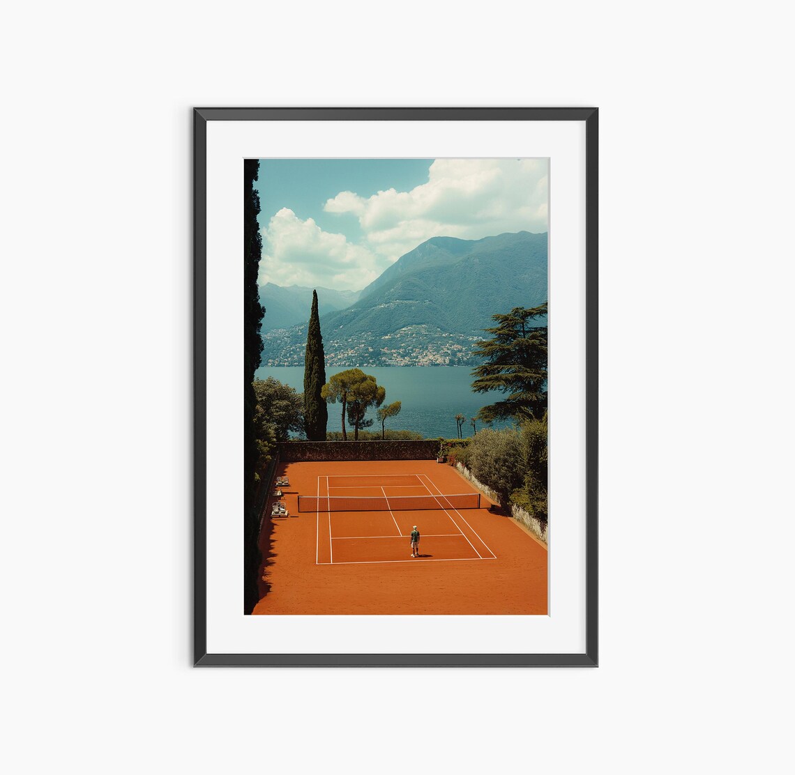 Clay Tennis Court Overlooking Lake Mountains Italian Villa Travel Poster