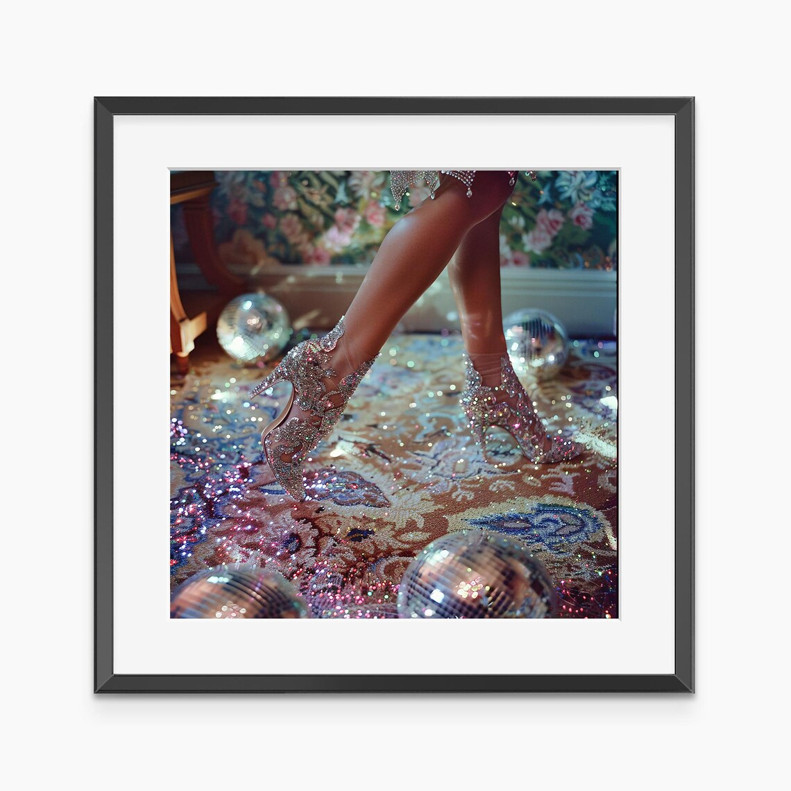 Sparkling Diamond Heels Disco Glam Fashion Photography Print