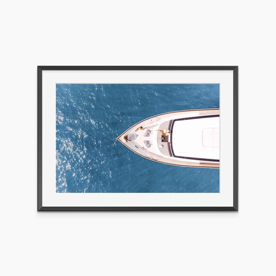 Aerial Yacht Bow Turquoise Water Luxury Nautical Photo Poster