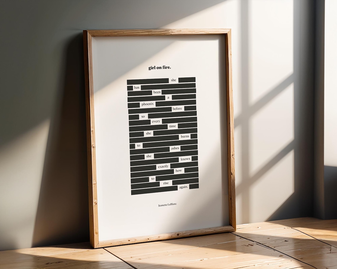 Phoenix Rising Blackout Poetry Poster, Minimalist Decor