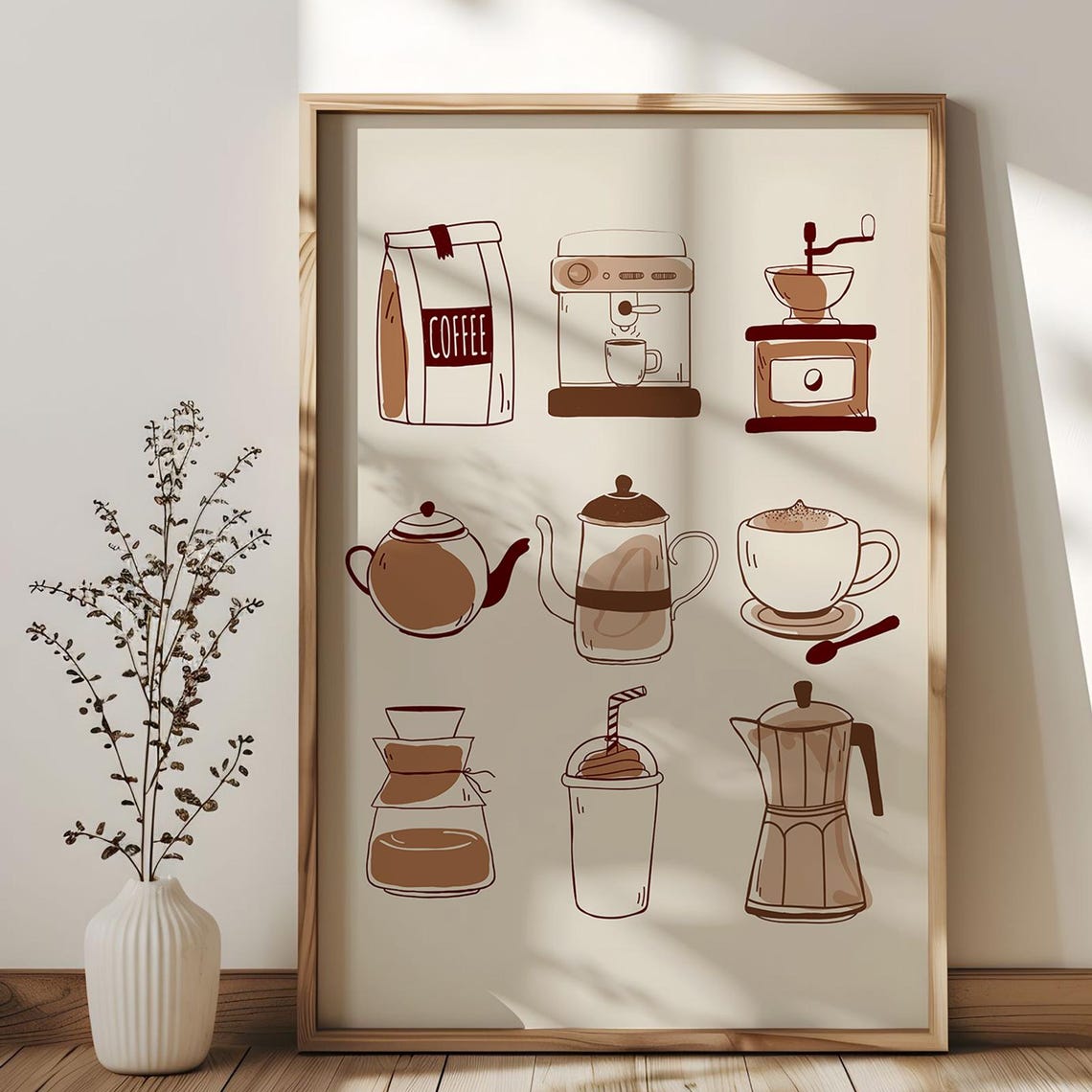Cozy Coffee Lover Kitchen Decor Illustrated Coffee Bar Art Poster