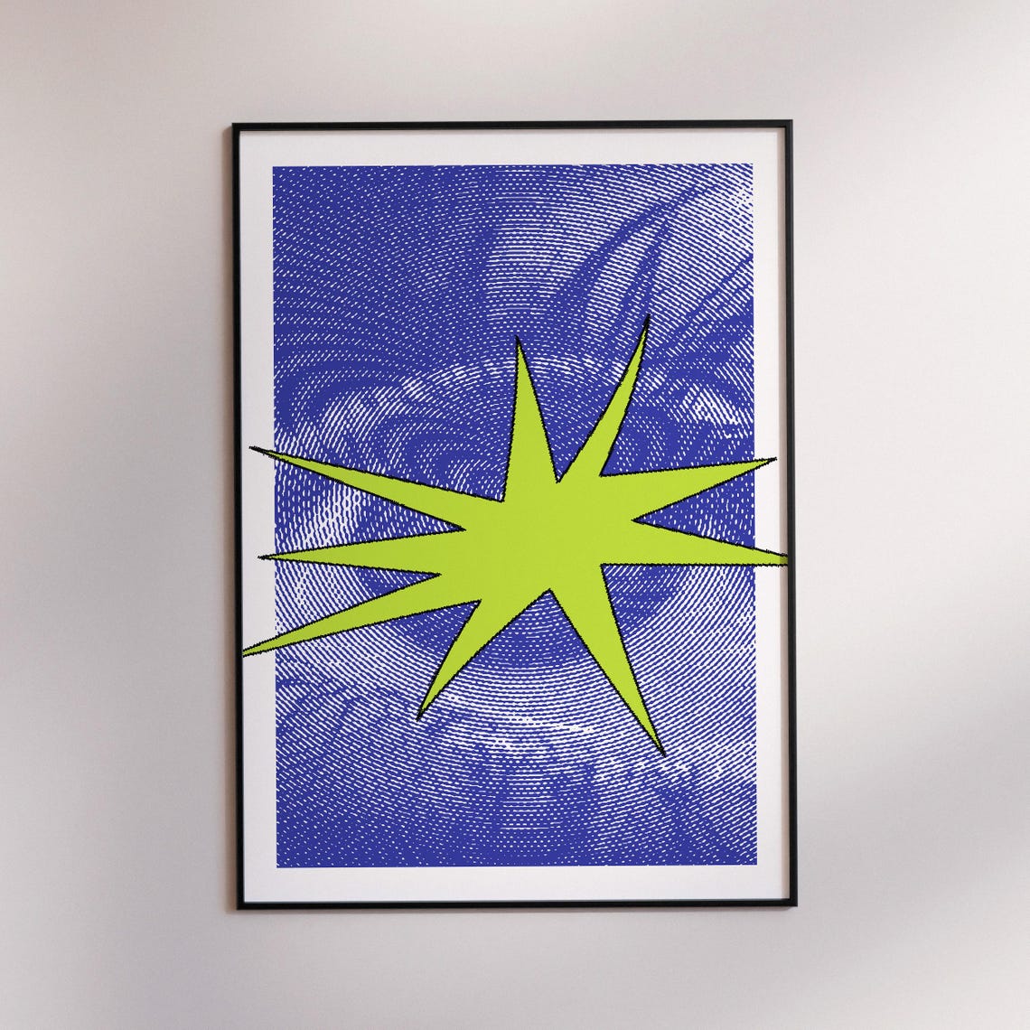 Lime Starburst Cobalt Blue Pop Art Halftone Maximalist Poster