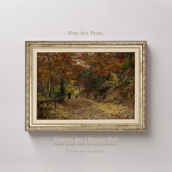 Autumn Forest Pathway Art Print Vintage Landscape Painting