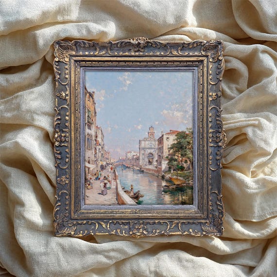 Venice Canal Oil Painting Vintage Art Print Italian Cityscape Poster European Wall Decor