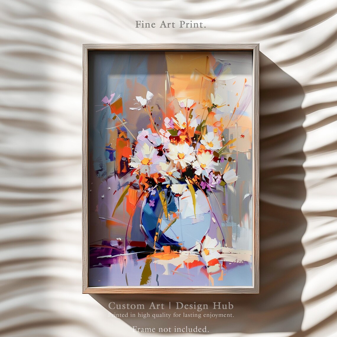 White Flowers Blue Vase Modern Impressionist Floral Still Life Art Poster