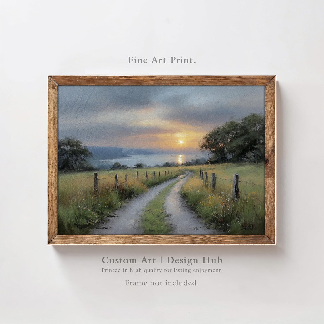 Country Road Sunset Poster Golden Hour Rural Landscape Painting