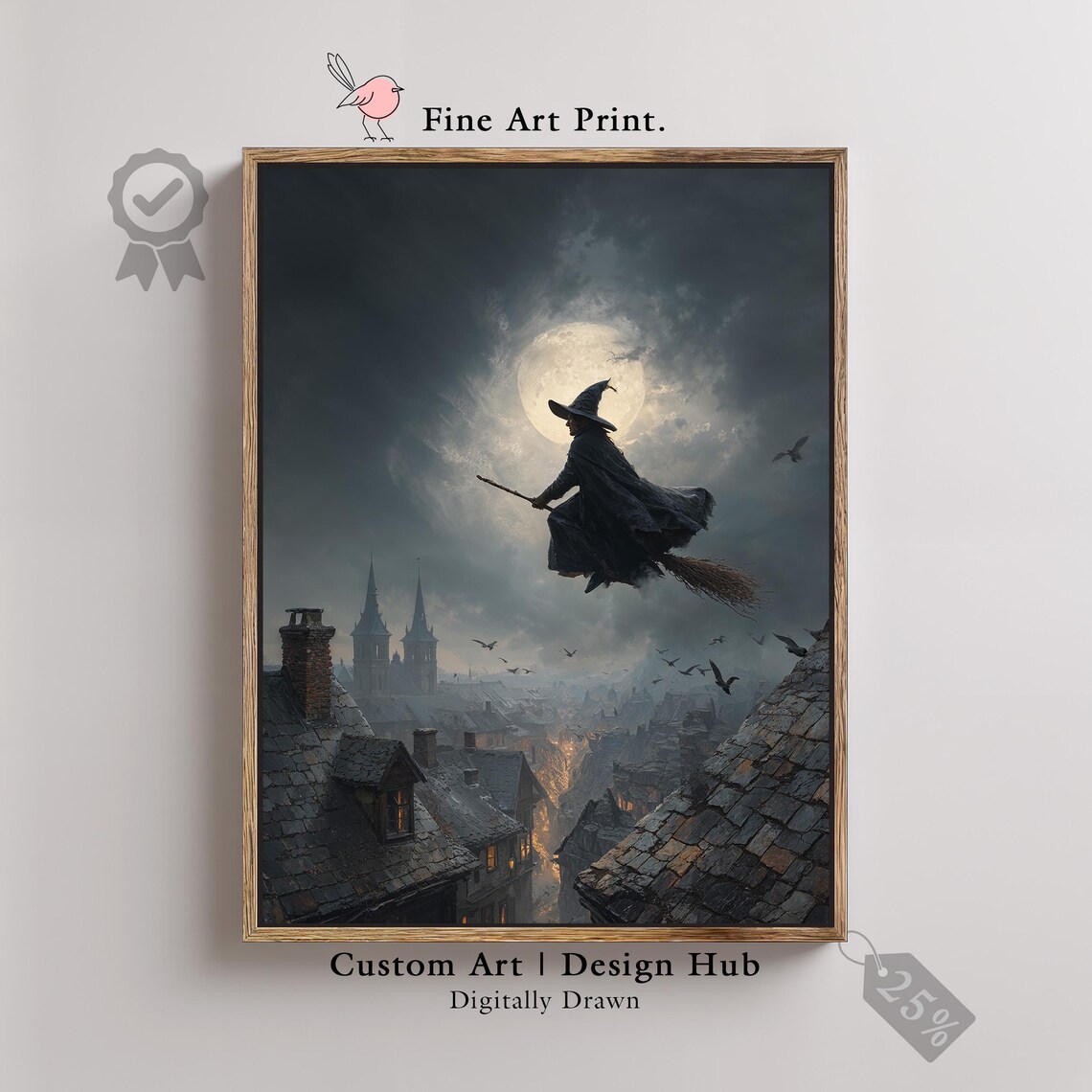 Halloween Witch Print Gothic Moonlight Spooky Home Decor