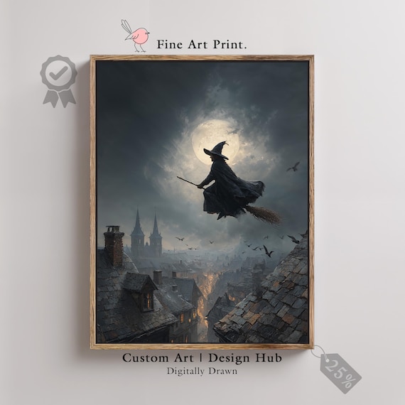 Halloween Witch Print Gothic Moonlight Spooky Home Decor