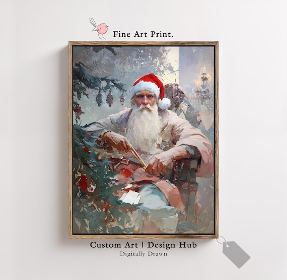 Vintage Santa Claus Seated Portrait Nostalgic Christmas Art Print