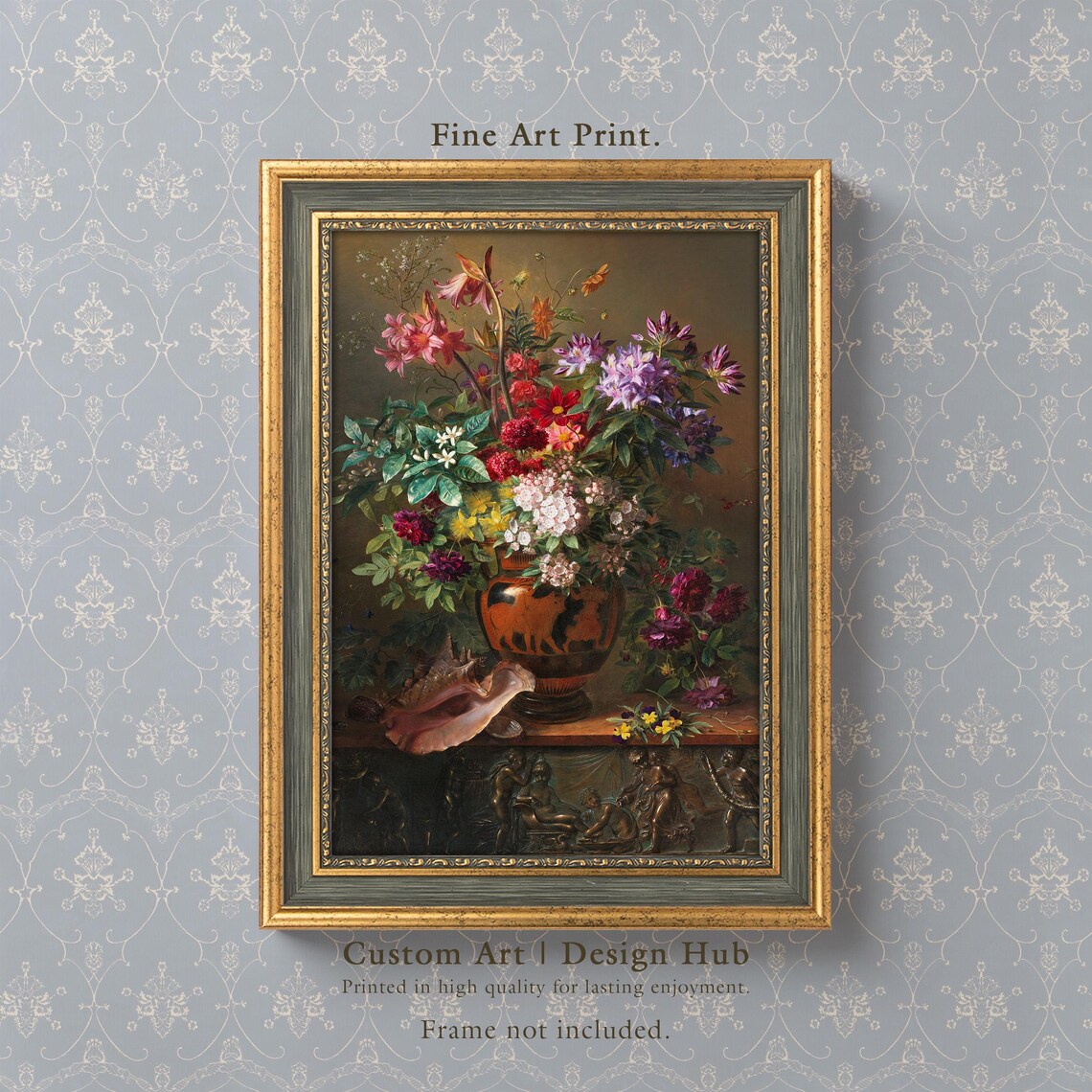 Vintage Floral Still Life Art Print Botanical Bouquet In Vase