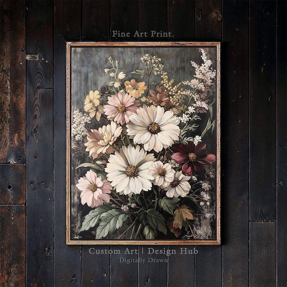 Vintage Floral Bouquet Wall Art Print Classic Botanical Flower Painting Decor