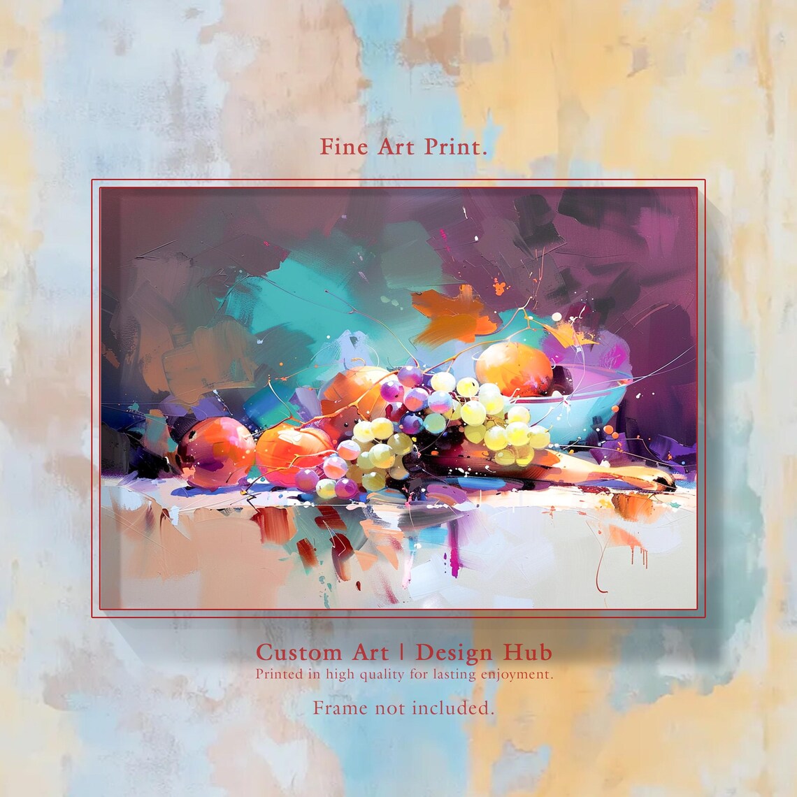 Vibrant Fruit Still Life Grapes Peaches Modern Impressionist Art Poster