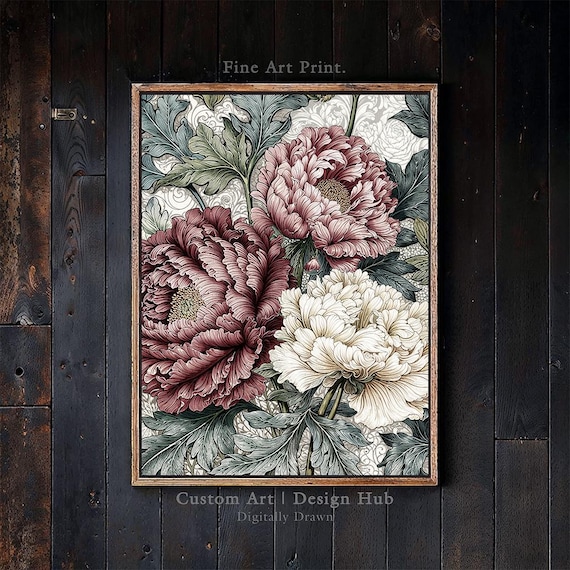 Elegant Blush Peony Botanical Illustration Pink White Floral Poster