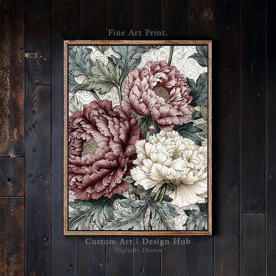 Elegant Blush Peony Botanical Illustration Pink White Floral Poster