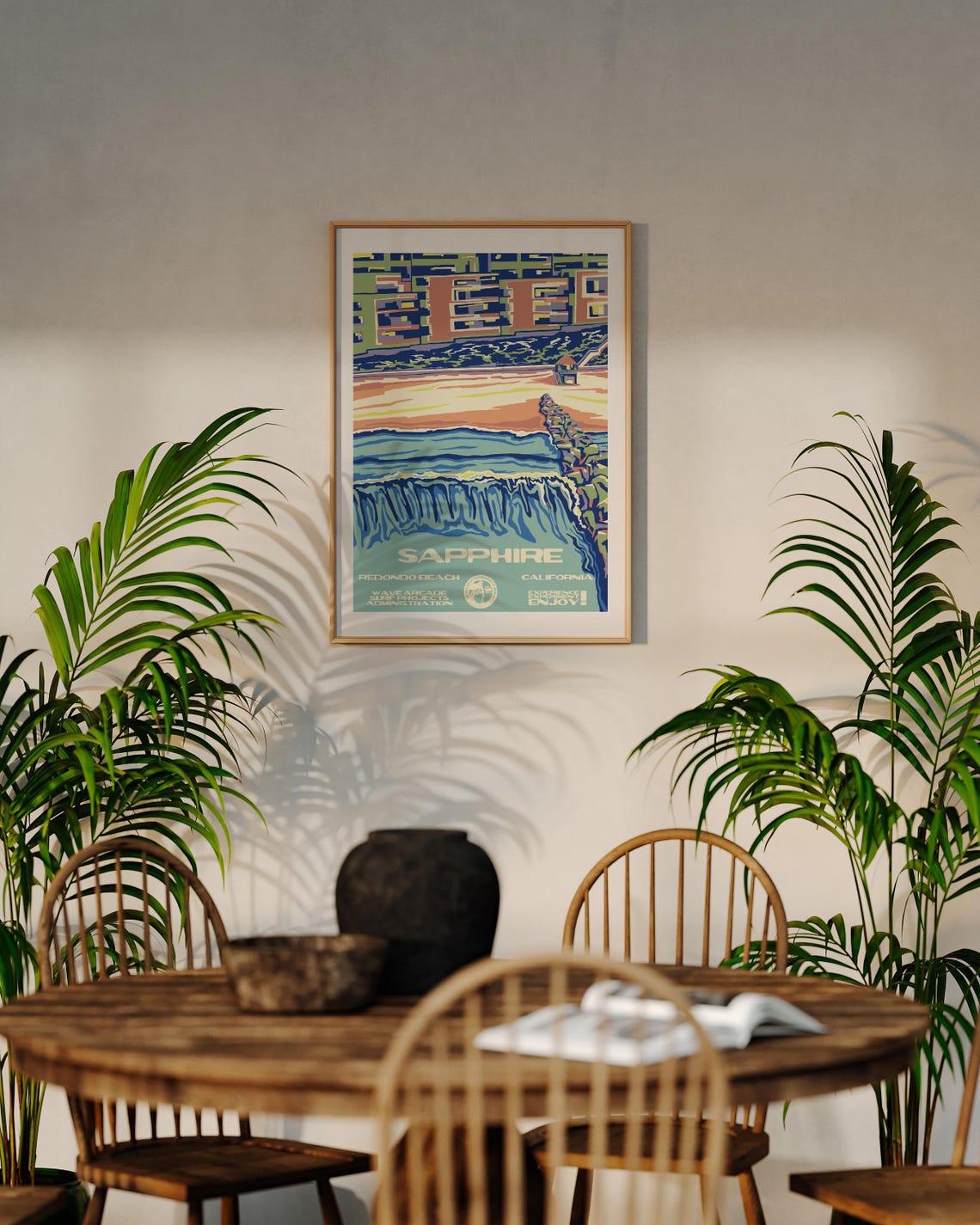 Sapphire Redondo Beach California Jetty Wave Vintage Travel Art Poster - Image 2