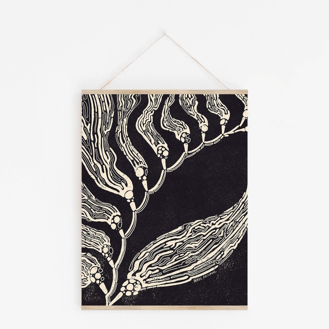 Giant Kelp Minimalist Black White Seaweed Coastal Linocut Art Poster - Image 2