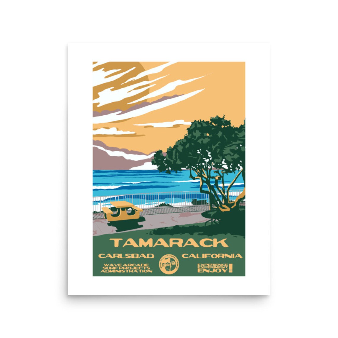 Tamarack Carlsbad California Coastal Sunset Surf Travel Poster - Image 2