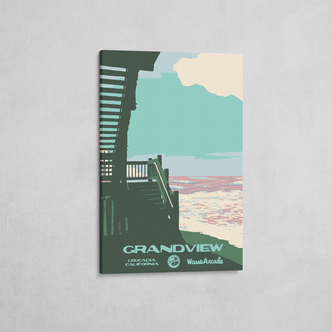 Grandview Leucadia Wooden Stairs Dusk Travel Poster California - Image 2