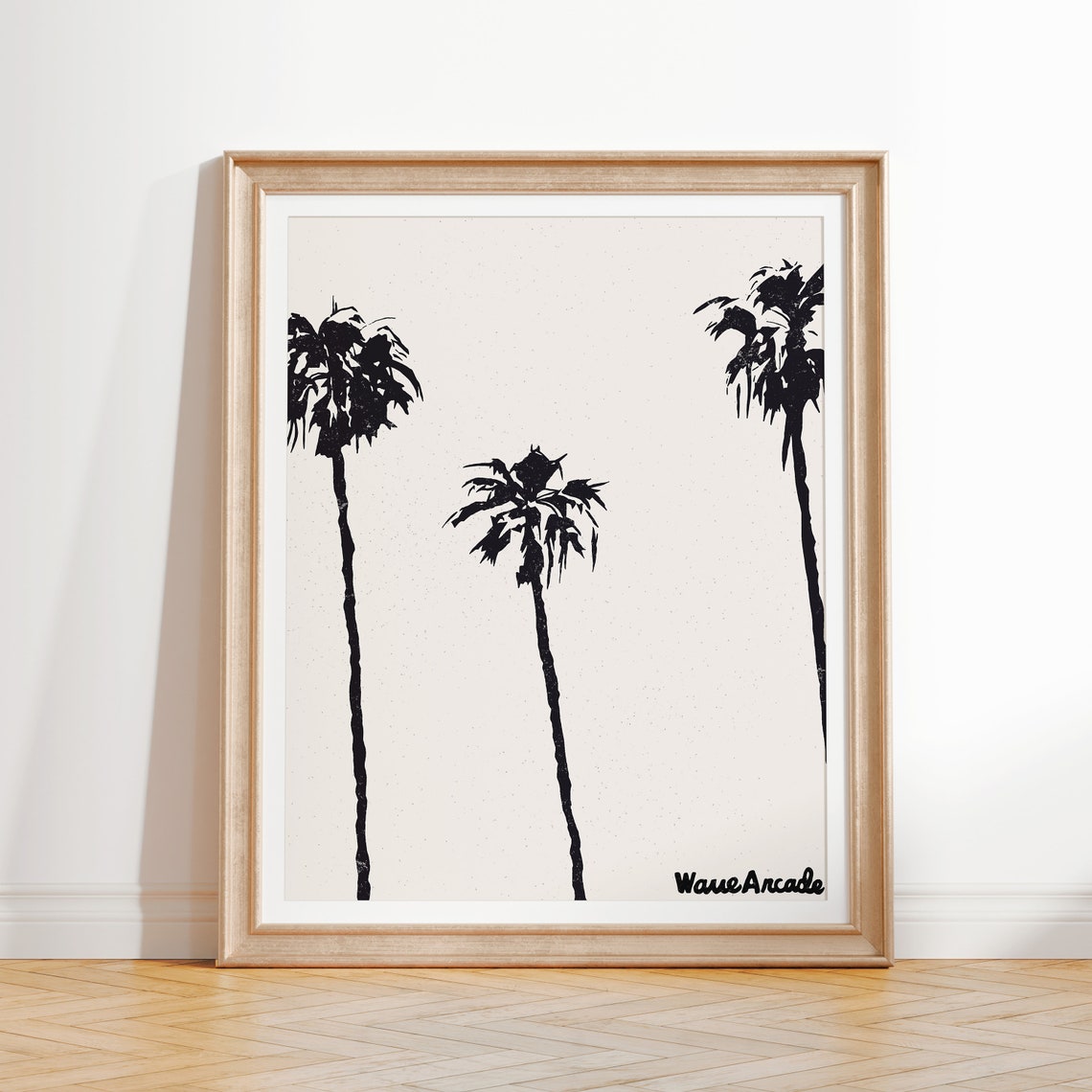 Three Palm Trees Black and White Minimalist Coastal Illustration Print