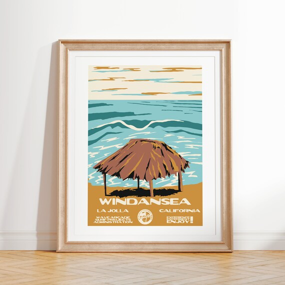 Windansea Art Print Vintage National Parks Style Surf Poster La Jolla Ca Coastal Surf Decor