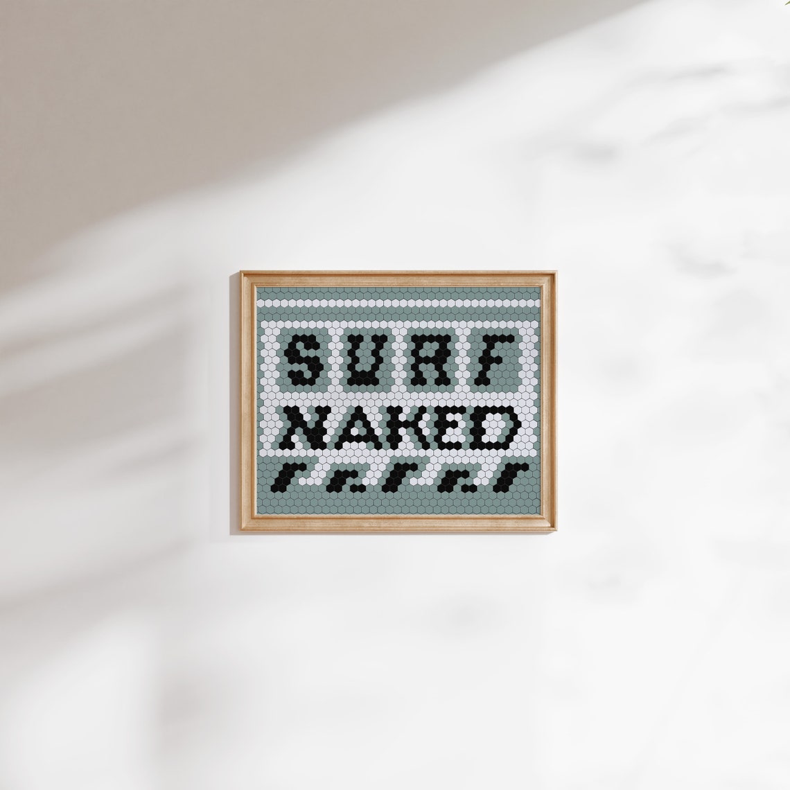 Surf Naked Hexagon Tile Typography Bold Black White Surf Art Poster - Image 2