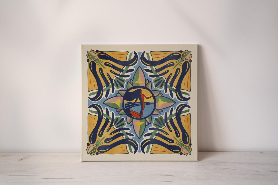 Surfer Silhouette Talavera Tile Medallion Bold Surf Art Poster - Image 2