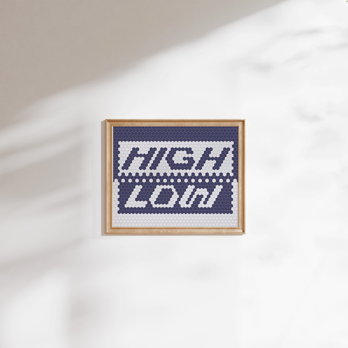 High Low Tide Hexagon Tile Typography Navy White Surf Art Poster - Image 2