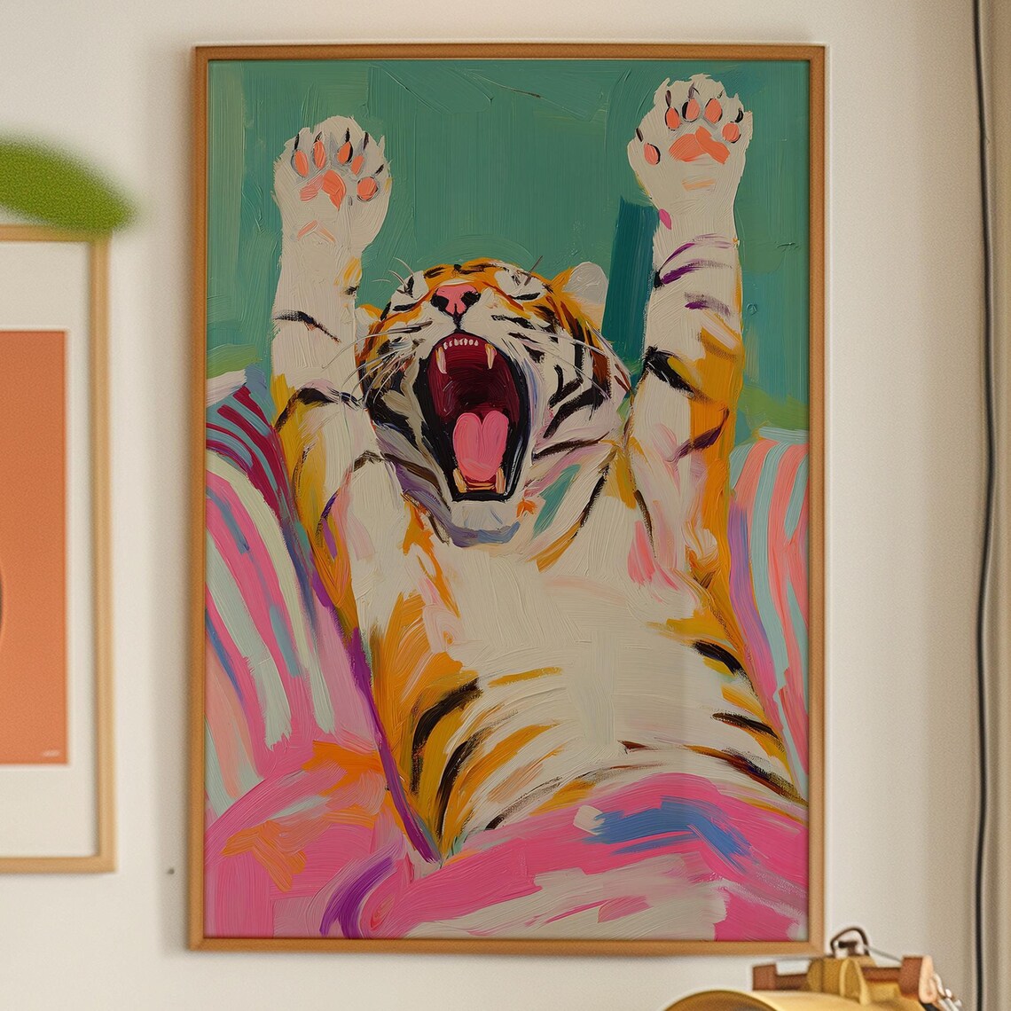 Yawning Tiger Colorful Pop Art Bold Animal Maximalist Wall Art