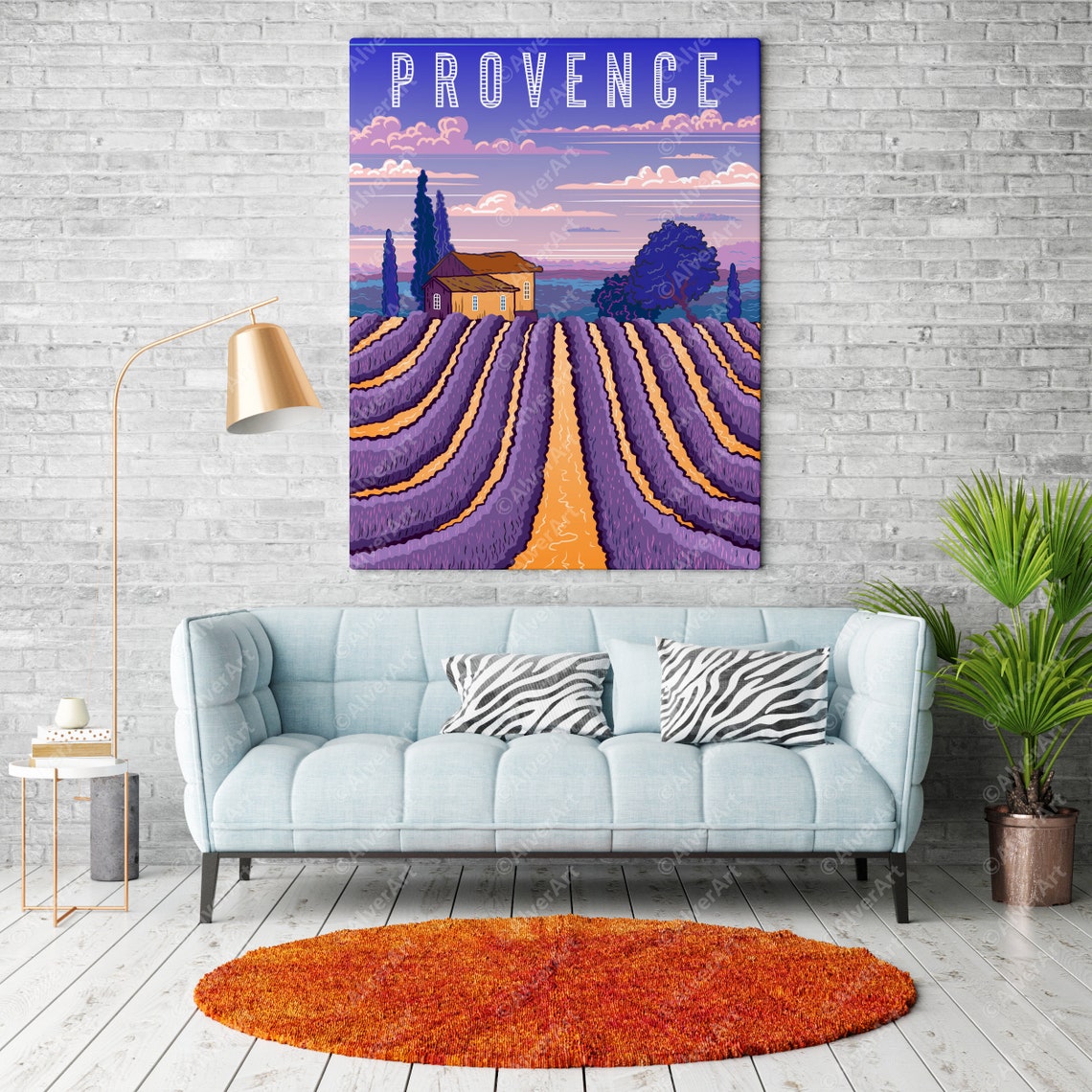 Provence France Lavender Fields Farmhouse Sunset Travel Poster - Image 2
