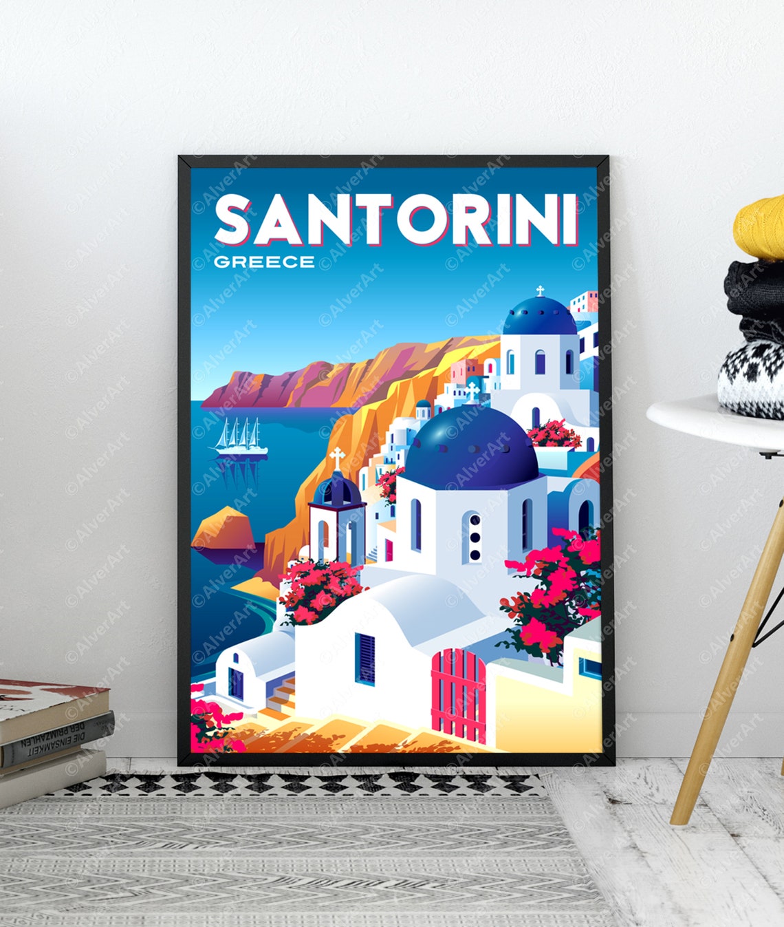 Santorini Greece Whitewashed Villages Blue Domes Travel Poster - Image 3