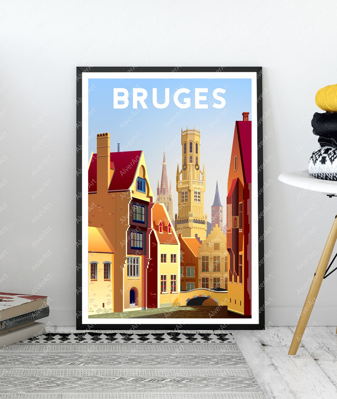 Bruges Belgium Belfry Canals Medieval Cityscape Travel Poster - Image 3