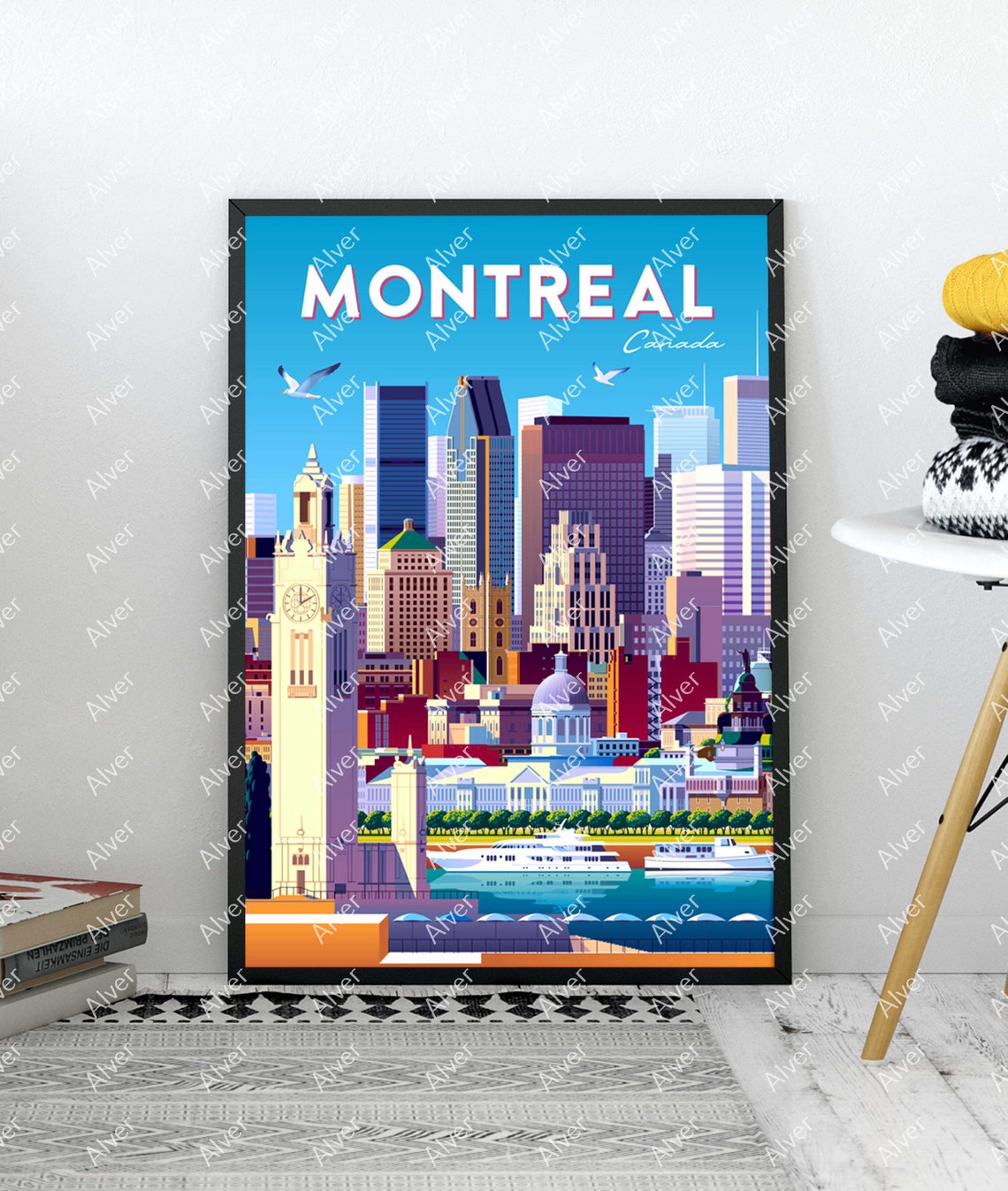 Montreal Canada Skyline Clock Tower Harbor Boats City Travel Poster - Image 3