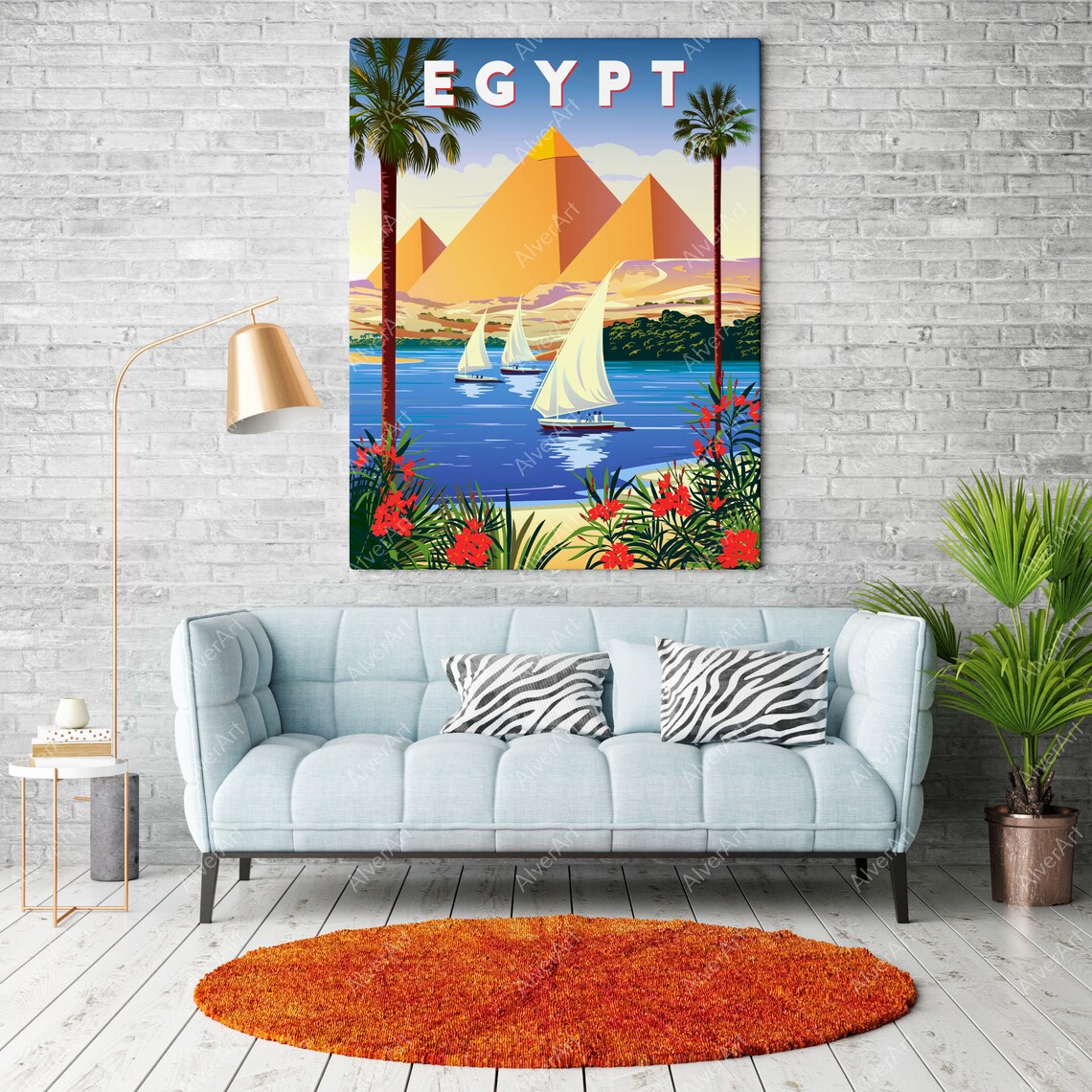 Egypt Pyramids Giza Felucca Sailboats Nile Vintage Travel Poster - Image 2