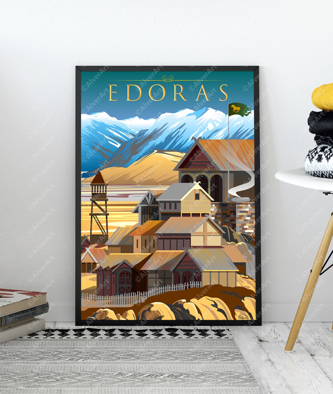 Edoras Rohan Village Snowy Peaks Lord Of The Rings Art Poster - Image 2