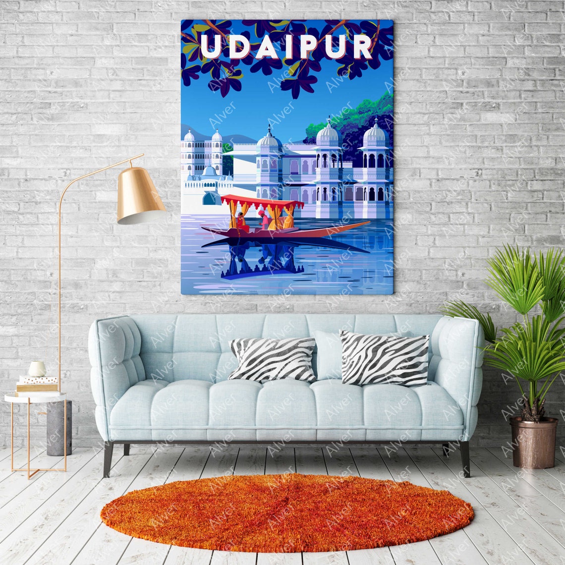 Udaipur Rajasthan Lake Pichola White Palace Boat Travel Poster - Image 2