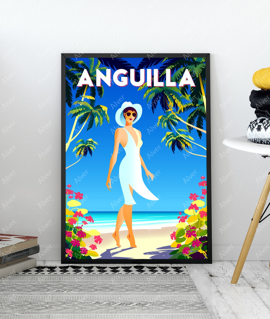 Anguilla Caribbean Tropical Beach Woman Sun Hat Ocean Poster - Image 3