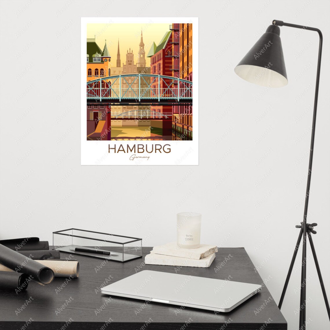 Hamburg Germany Speicherstadt Warehouses Bridges Canal Poster - Image 2