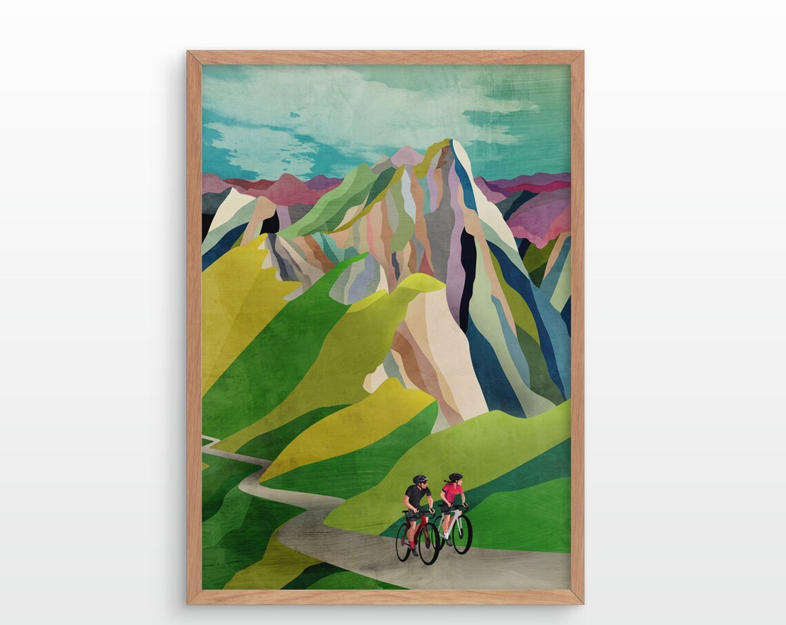 Cycling Couple Art Print, Valentine Love Gift