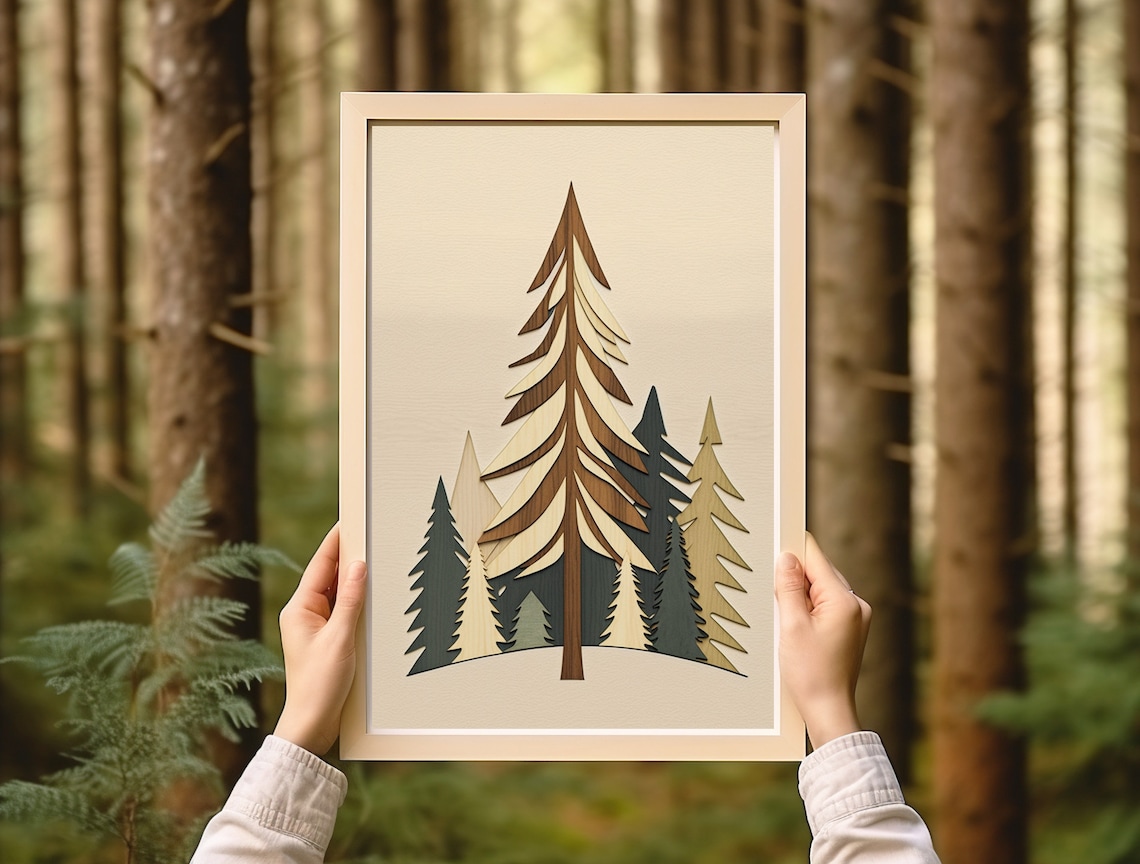 Vintage Pine Trees Art Print, Minnesota Lake Superior