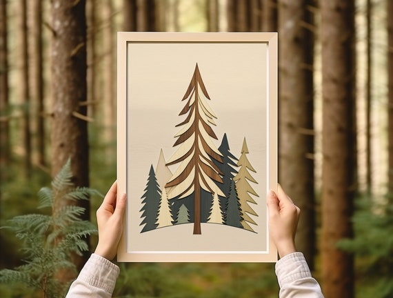 Vintage Pine Trees Art Print, Minnesota Lake Superior